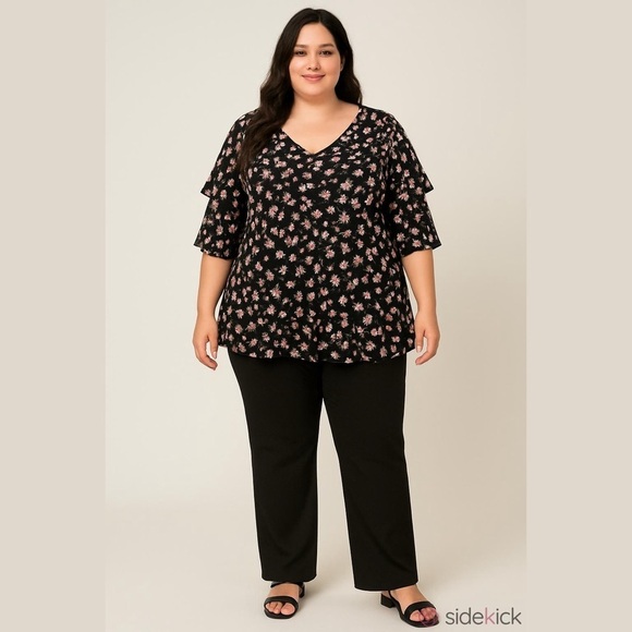 Lane Bryant Tops - Lane Bryant V neck floral layered bell sleeve blouse Woman’s 18/20